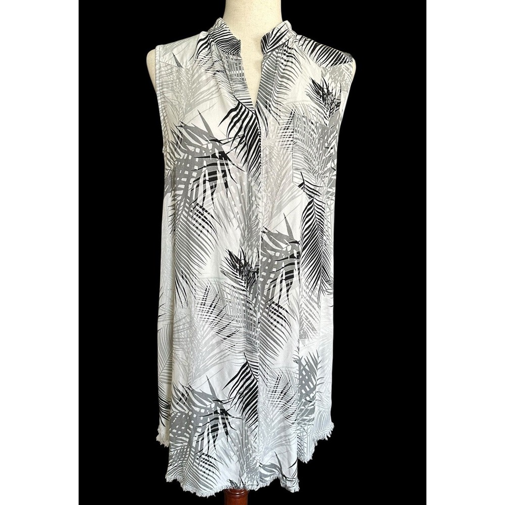 Cloth & Stone Palm Print Shirt Dress Size Small Fringed Raw Hem Button Up Beachy